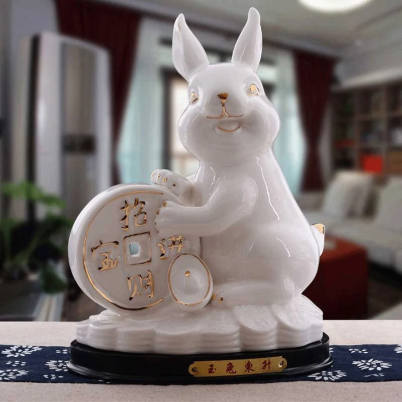 

Ceramic Rabbit Ornament Fortune Town House Porcelain White Rabbits Handicraft Twelve Zodiac Lovely Animal Home Decoration Gift