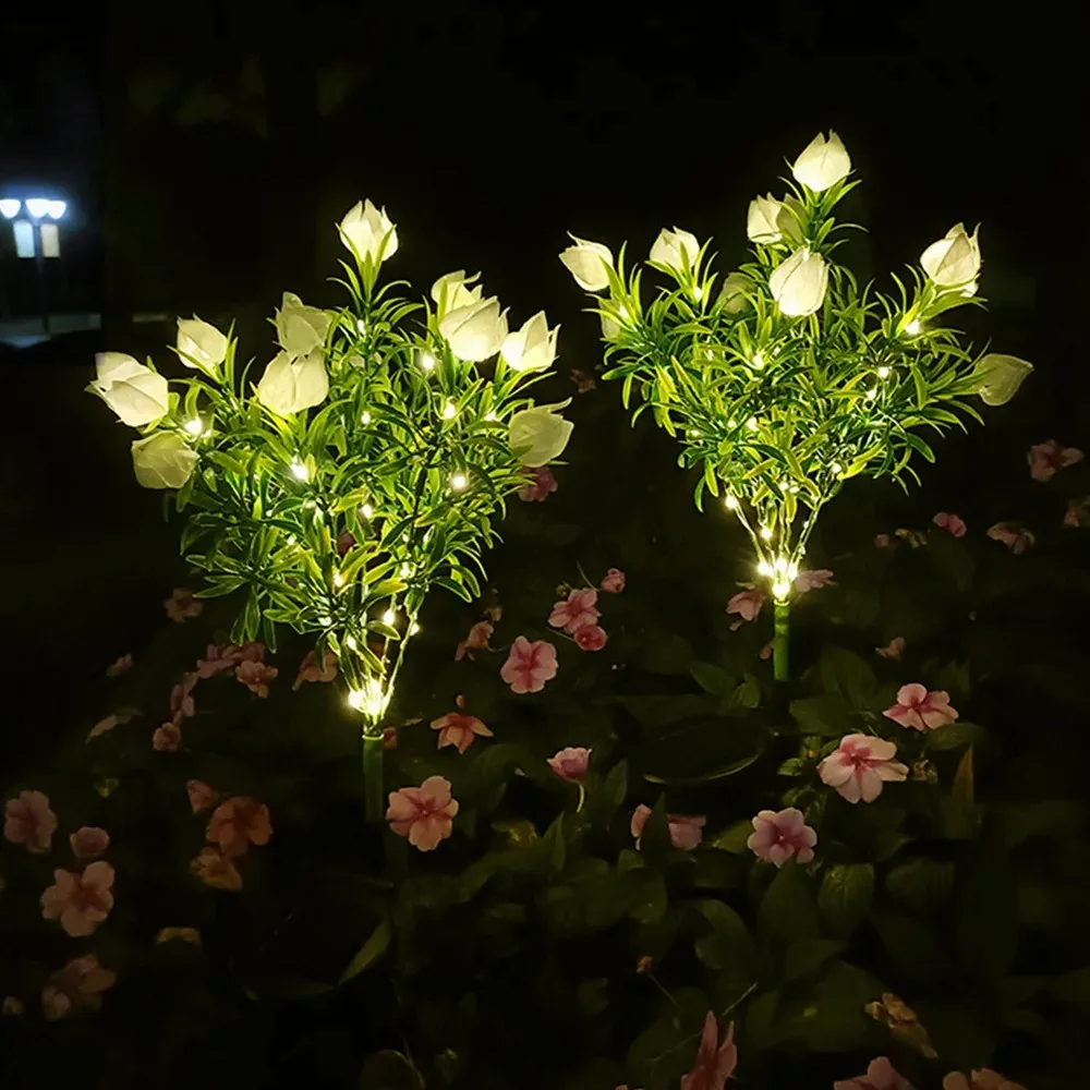 Solar Powered Flower Solar Lamp, Lanterna do jardim ao ar livre, luz decorativa, flor artificial, E2, 1pc