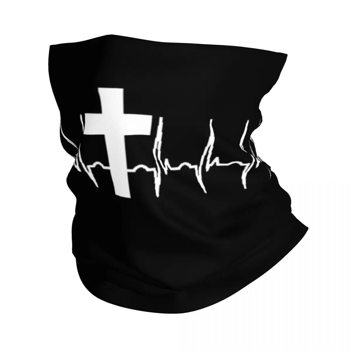 Custom Cross Jesus Heartbeat Bandana Neck Gaiter for Hiking Hunting Men Wrap Scarf Christian Balaclava Warmer Face Scarf Cover