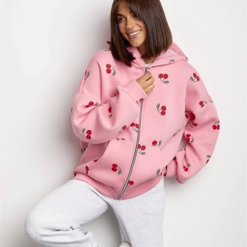 

Fashion Women's Sweatshirt Autumn Winter Loose Casual Print Versatile Commuter Style Coats Long-sleeved Zipper Hooded Clothing