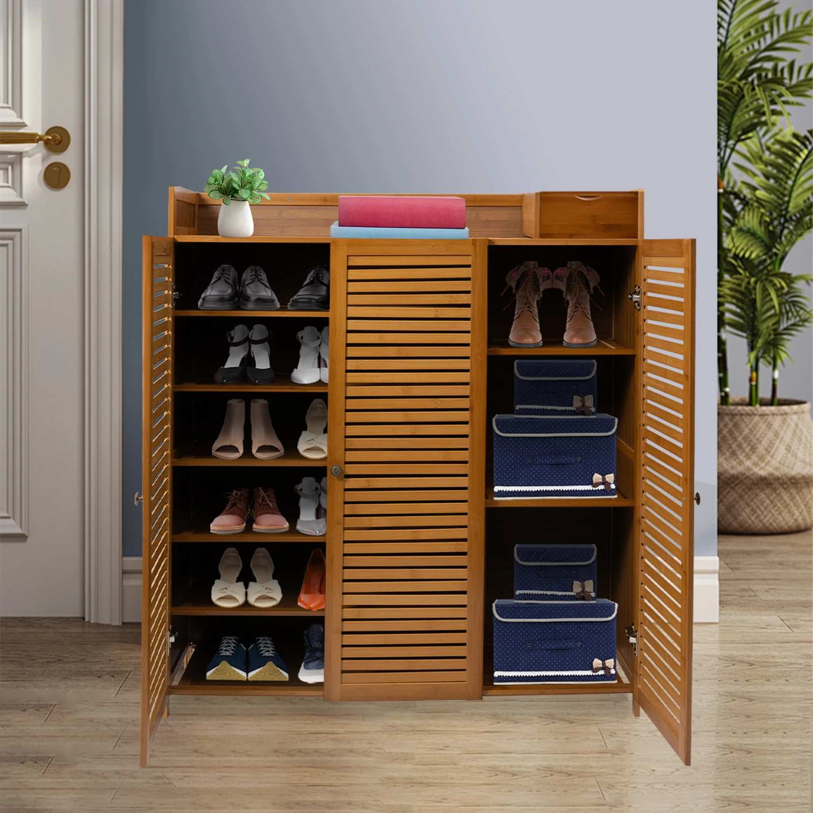 7-Layer Free Standing Shoe Rack, Bamboo Shoe Storage Cabinet