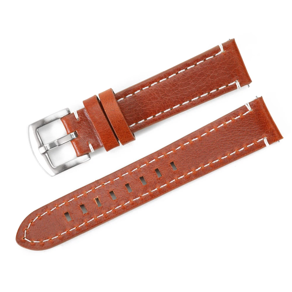 Genuine Oil Wax Leather Watch Band 20mm 22mm Handmade Watch Strap Brown Blue Green Wristband Quick Release Watchband Accessories