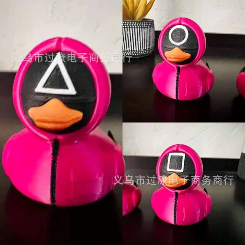 

Duck Games Fan Art Resin Duck Figurine with Square Round Triangle Black Masks Halloween Christmas Easter Home Decor for Bedroom