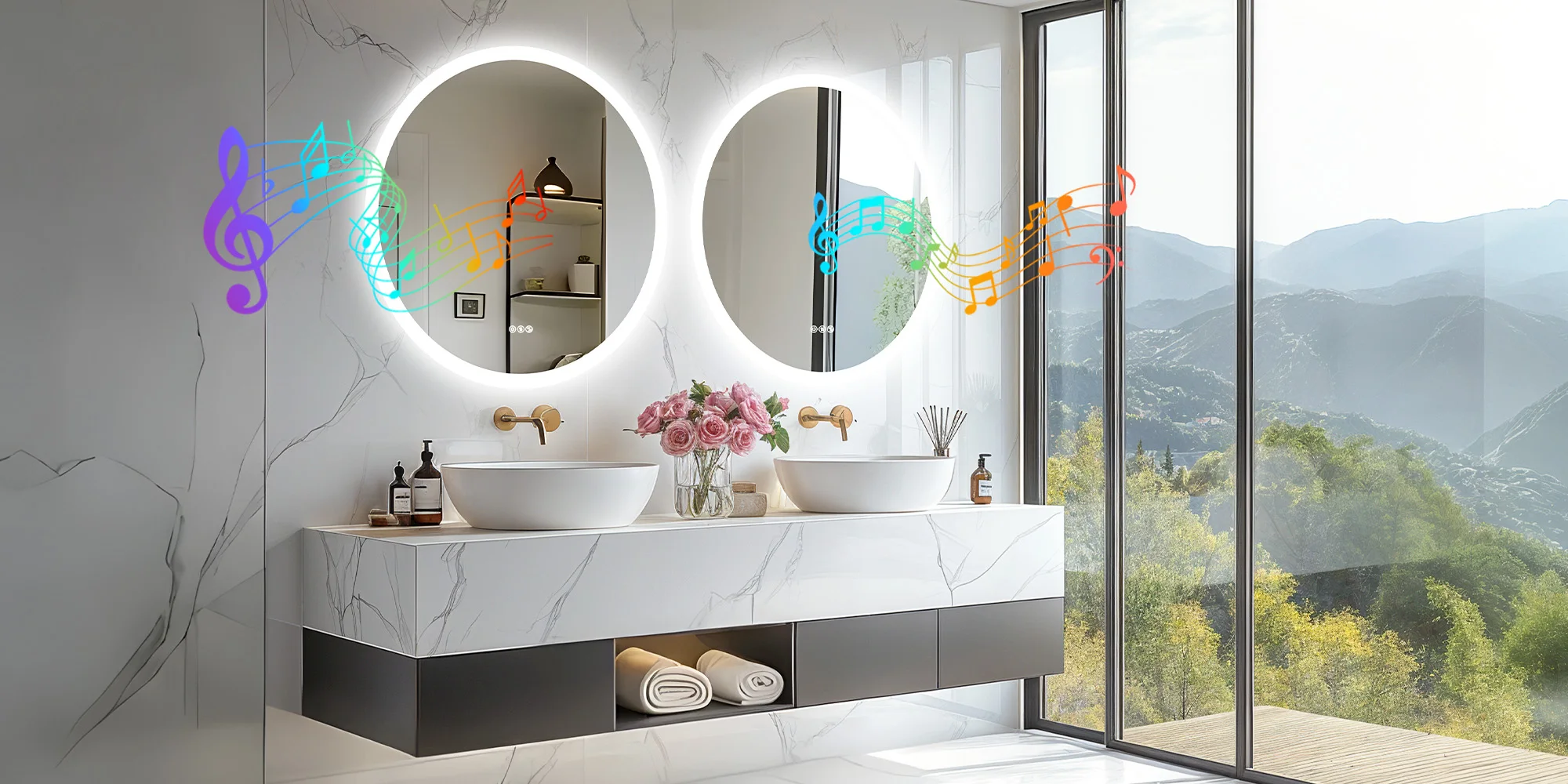 Round Bathroom Mirror 800x800mm with Bluetooth Wall Illuminated LED Vanity Mirror, Anti-Fog, Three Color Light, Memory Function