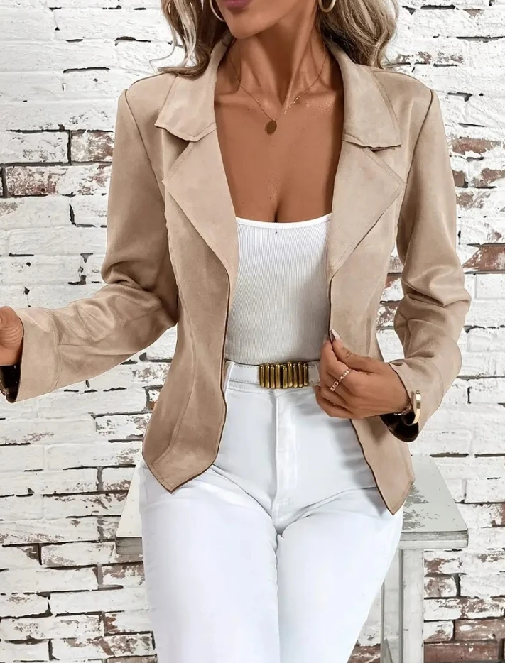 

Elegant Women Jacket Vintage Lapel Suit Long Sleeve Single-Breasted Business Outwear Solid Color Loose Fit Jacket Coat for Women