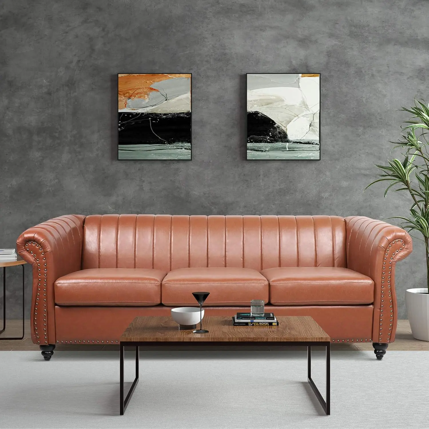 

Chesterfield Sofa for Living Room, Seater Sofa Couch Faux Leather Fabric Home Seating Couch Sofa for Home Furniture