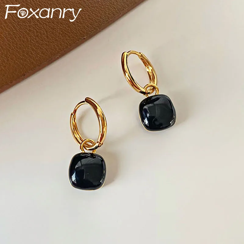 Foxanry Vintage Punk Black  Drop Glaze Earrings for Women Couples Trendy Elegant Geometric Pendant Birthday Party Jewelry Gifts