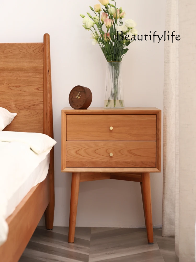 Cherrywood Solid Wood Bedside Table Cloud Japanese Entry Lux Simple Bedside Cabinet Bedroom Locker