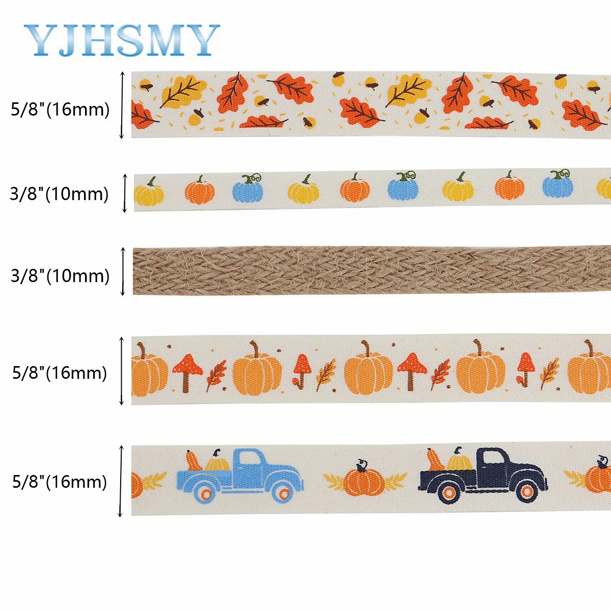 Thanksgiving Day Cotton Ribbon, Maple Leave, Pumpkin, Truck, Craft Ribbons for Autumn Thanksgiving DIY Craft Party Decoration