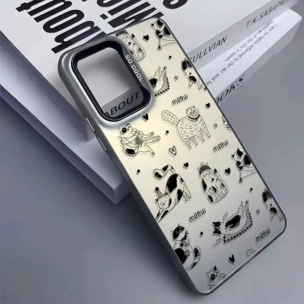 حافظة هاتف متقدمة بسيطة ولطيفة على شكل قطة لهاتف سامسونج جالاكسي S25 Edge S24 S23 S22 S21 S20 Ultra Funda حافظة هاتف فضية من السيليكون