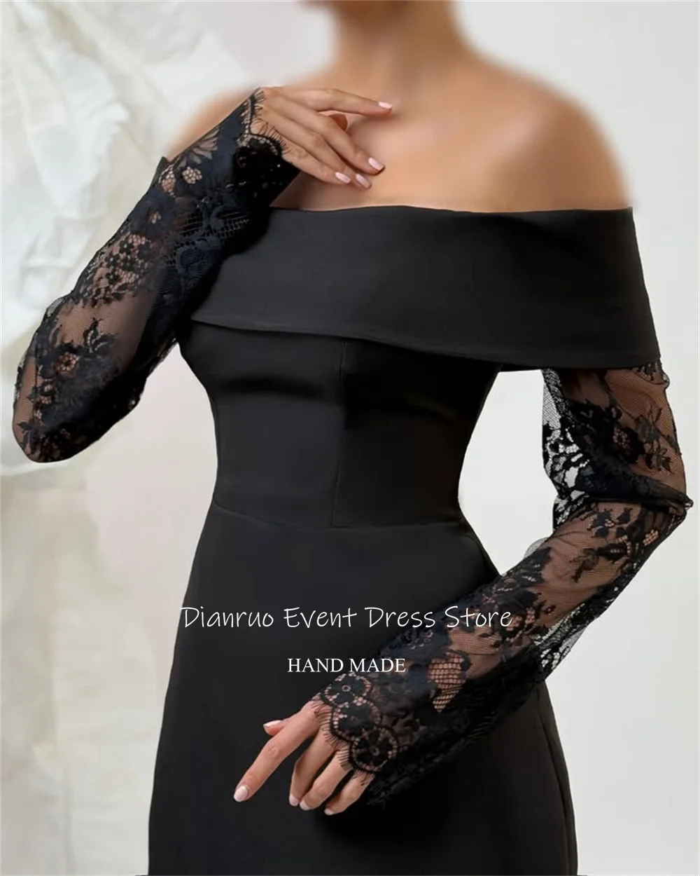 Dianruo فساتين سهرة أنيقة مكشوفة الكتف على شكل حرف A فساتين حفلات مزينة بالدانتيل لضيوف الزفاف حسب الطلب