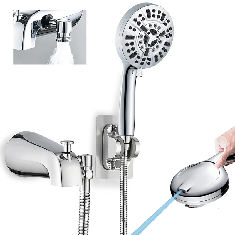 

All Metal Bathtub Faucet With 9 Sprayer Settings, Chrome Finish, With Built-In Diverter And Universal Fit Adapters