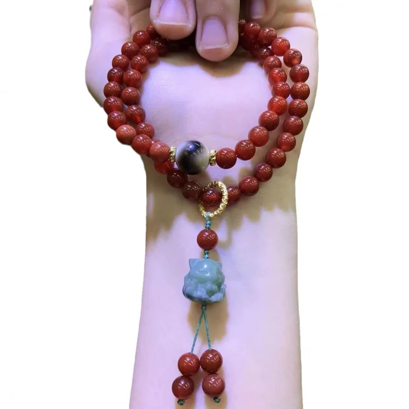 Peng Sen Jewelry Southern Red Agate Multi-Circle Bracelet Tiger Tooth Tibet Beads Crafts Nine Tail Fox Pendant Ornaments Bracele