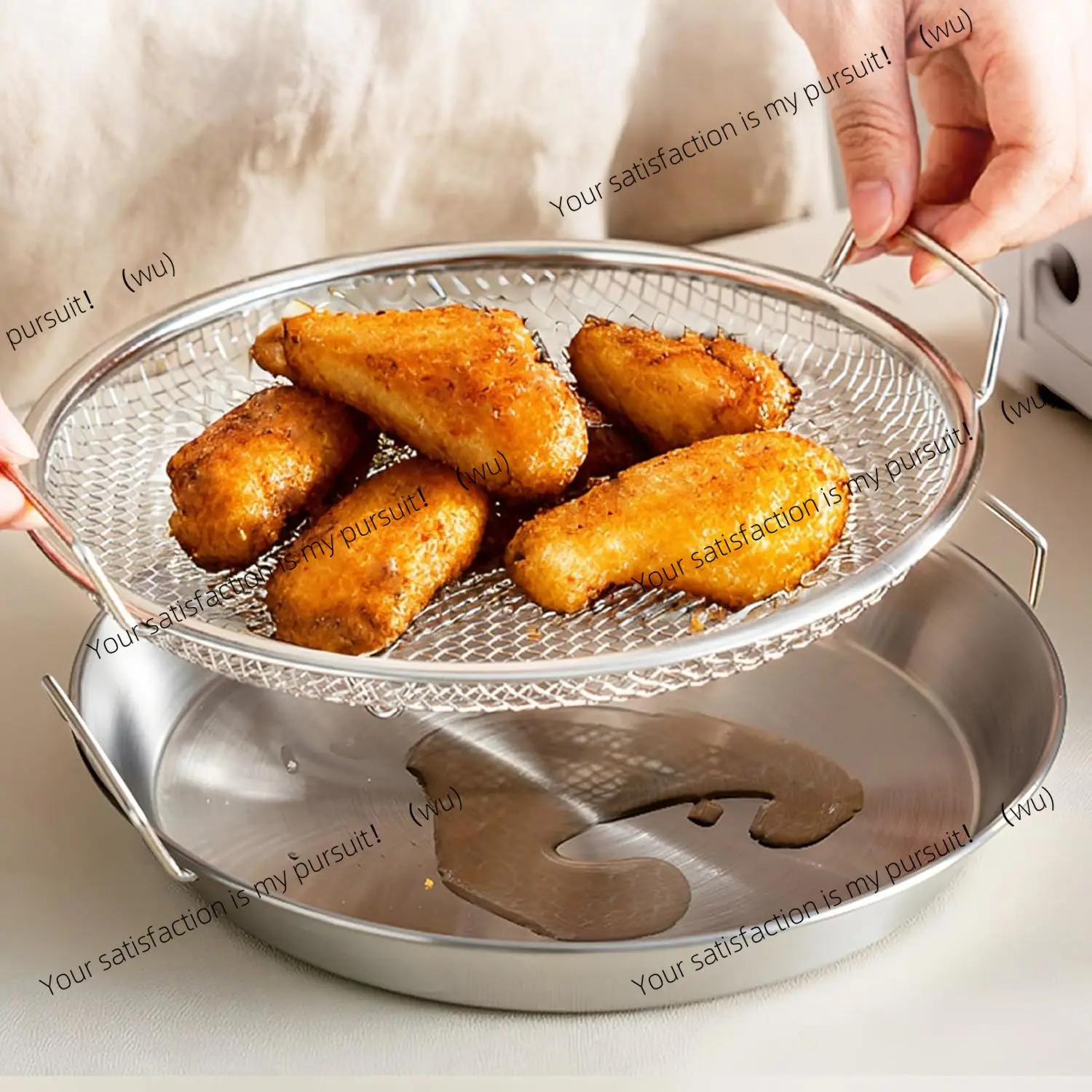 Kitchen Oil Filter Tray Stainless Steel Air Fryer Mesh Pan Draining Basket for Fried Food Cooking Net Strainer Colander