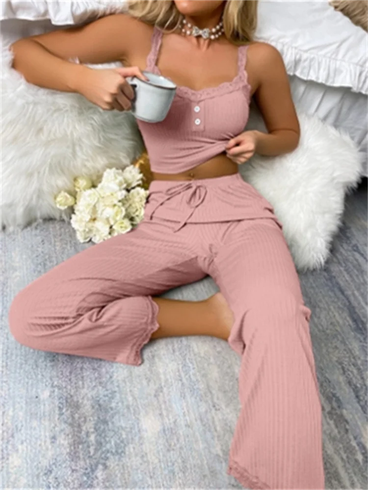 Hot Sale Professional Summer Soft Comfortable Solid Color Two-piece Set Cozy Women\'s Pajamas