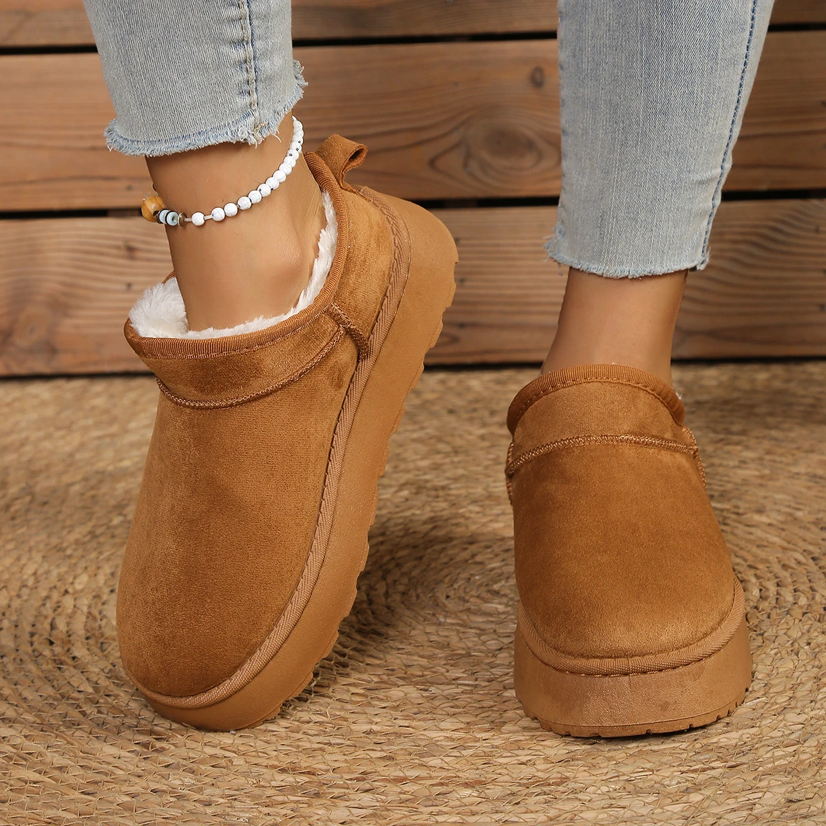 Zapatos Haken con suela gruesa para mujer, botas de nieve cálidas, mocasines informales de invierno, zapatos de algodón peludos, novedad de 2025