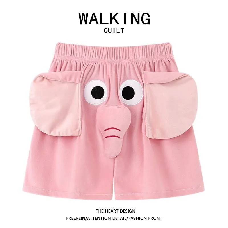 Elephant Hooting Shorts Men's Casual Pants Summer Loose Funny Latest Style Couple Sleeping Bottoms Cartoon Cute Home Clothes