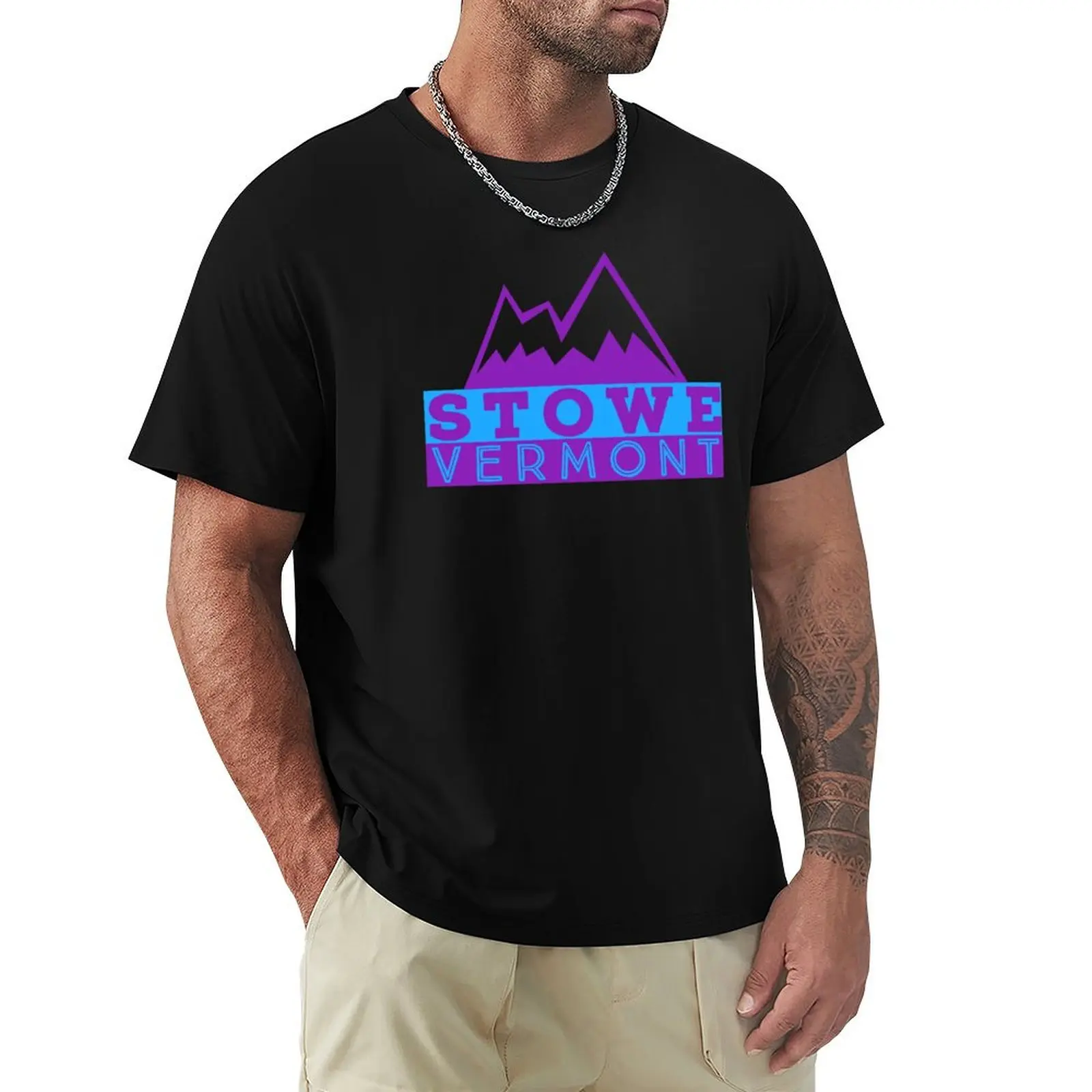 Stowe Vermont Purple and Blue Retro Sunset Mountain Traveler T-Shirt Moisture Wicking Athletic T-Shirt