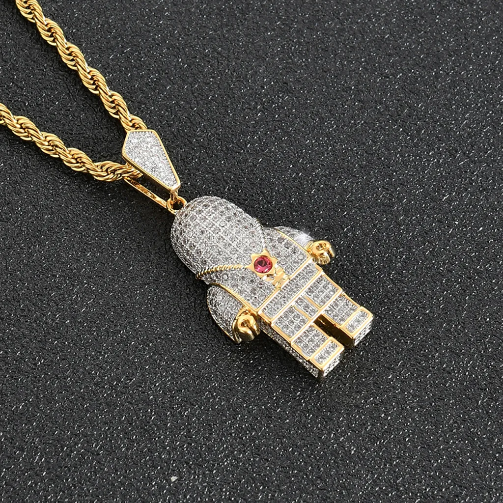 Cute Astronaut Pendant Copper Inlaid Zircon Hip-Hop Pendant Men's Hipster Necklace Wholesale