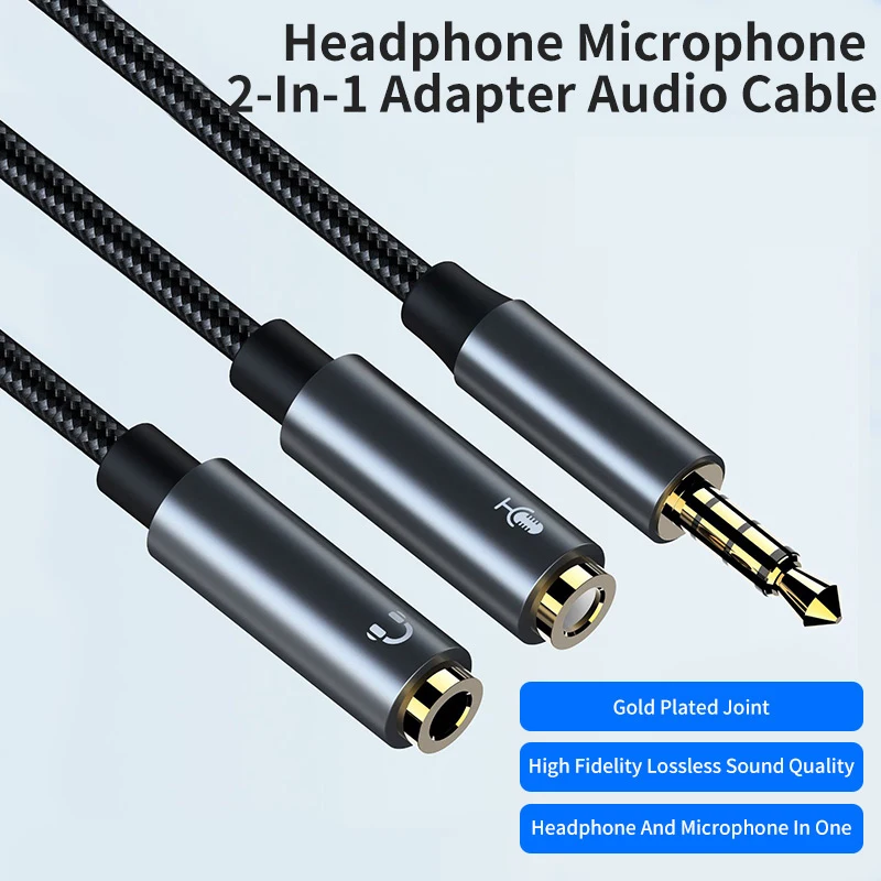 Adapter słuchawkowy mikrofon słuchawkowy Y kabel splittera 3.5mm AUX Stereo męski na żeński Separator wtyczek mikrofonowych z separatorem mikrofon Audio