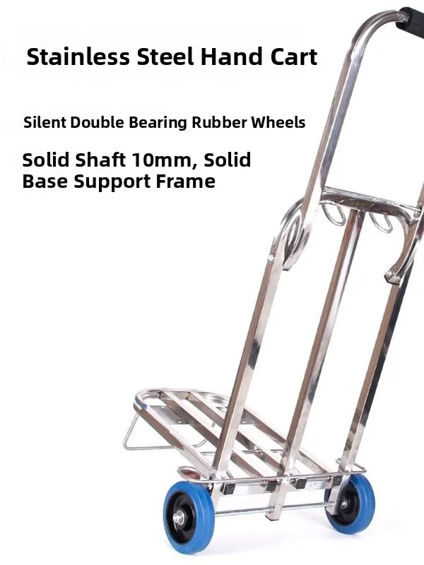 ステンレス製手引きショッピングカート、ゴム製ホイール付きポータブル折りたたみ式荷物運搬車、ダブル列ショッピングロードキング