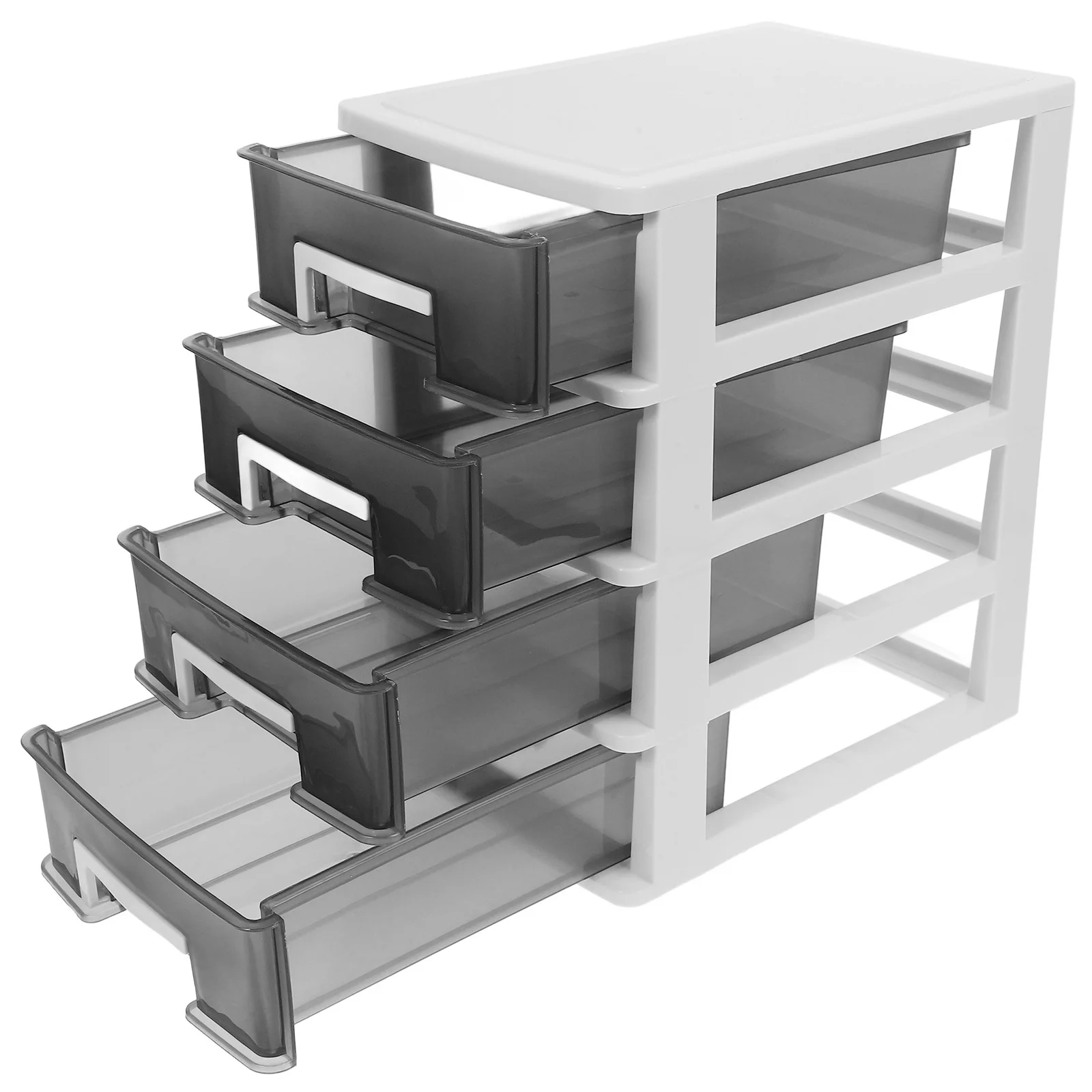 خزانة تخزين مكتبية مكونة من أربع طبقات من نوع درج بلاستيكي، صندوق تخزين محمول مقاوم للغبار، منظم أثاث بإطار أبيض