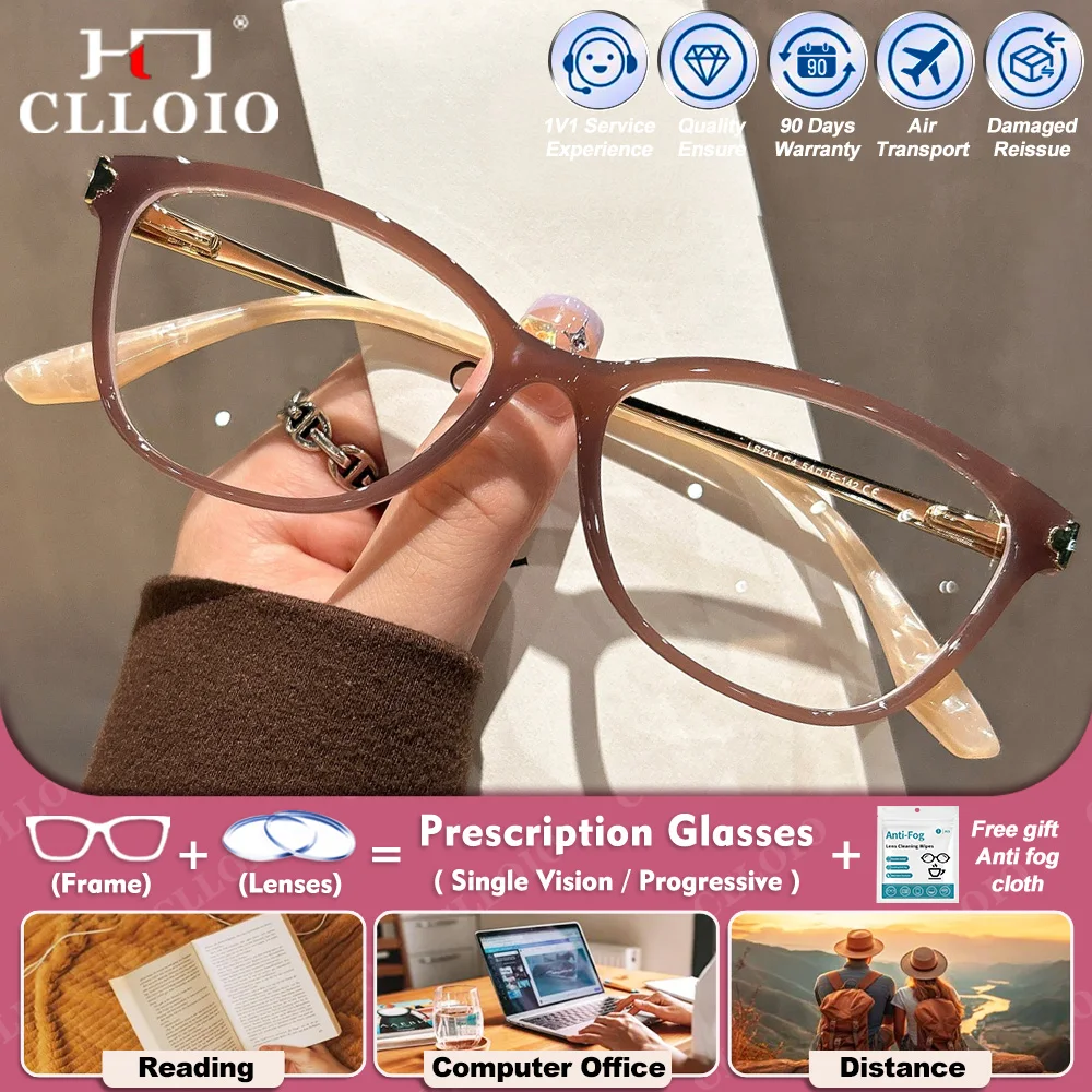 

CLLOIO New Design Small Frame Cat Eye Reading Eyeware Women Blue Light Filter Myopia Computer Progressive Prescription Glasses