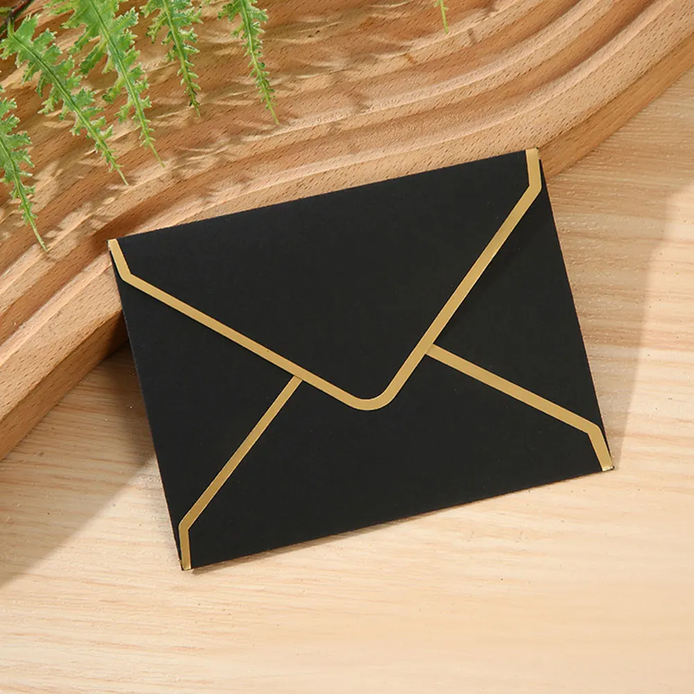 

50pcs Gold Foil Envelopes Black Paper Business Size Invitations Cards Decorative Seals Wedding Events Graduation Gifts Letter