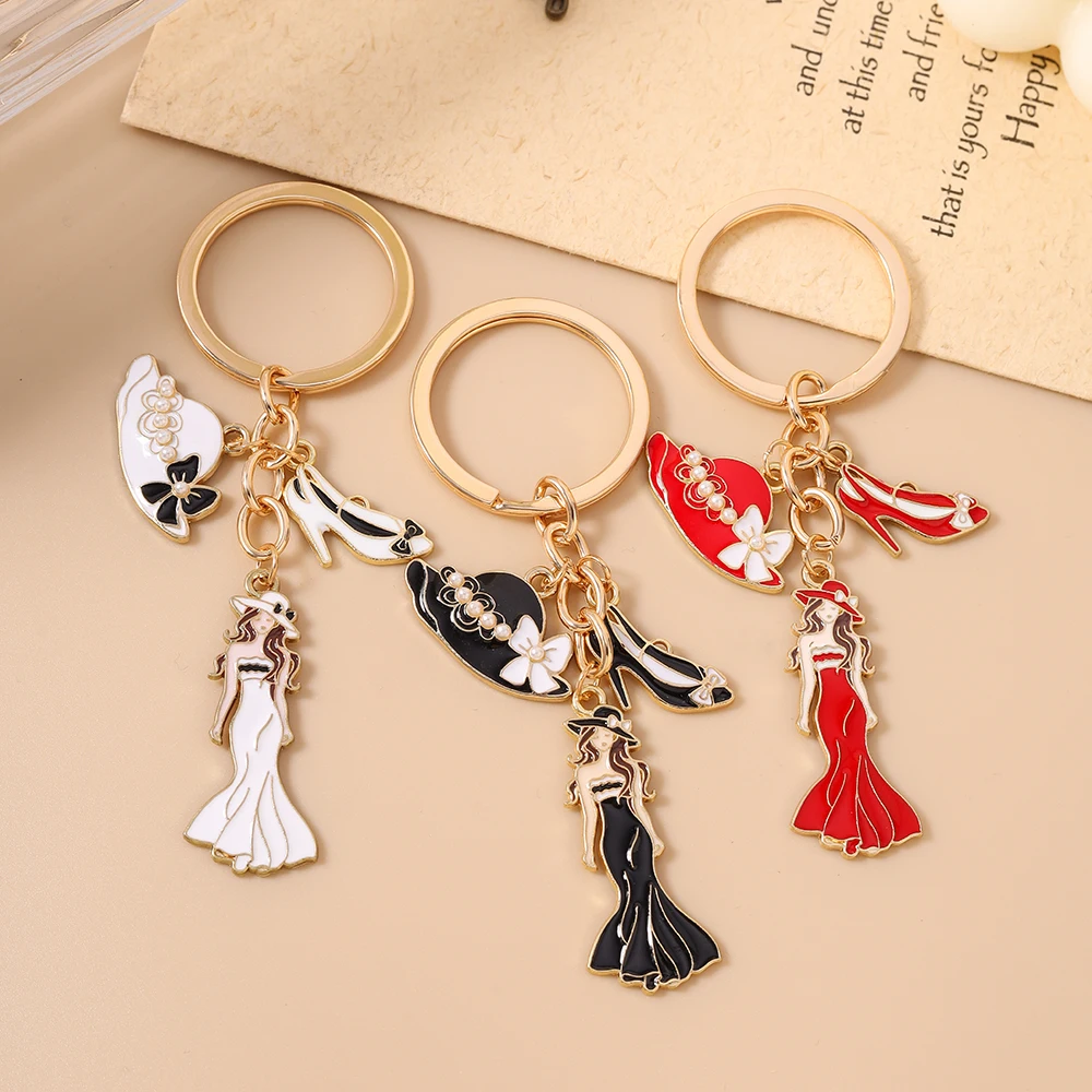 Aihua Hübscher Damen-Schleifenhut High-Heels Schlüsselanhänger Eleganter Perlen-Schlüsselring für Mädchen Freundschaftsgeschenk Handgemachter DIY-Schmuck – Detail 2
