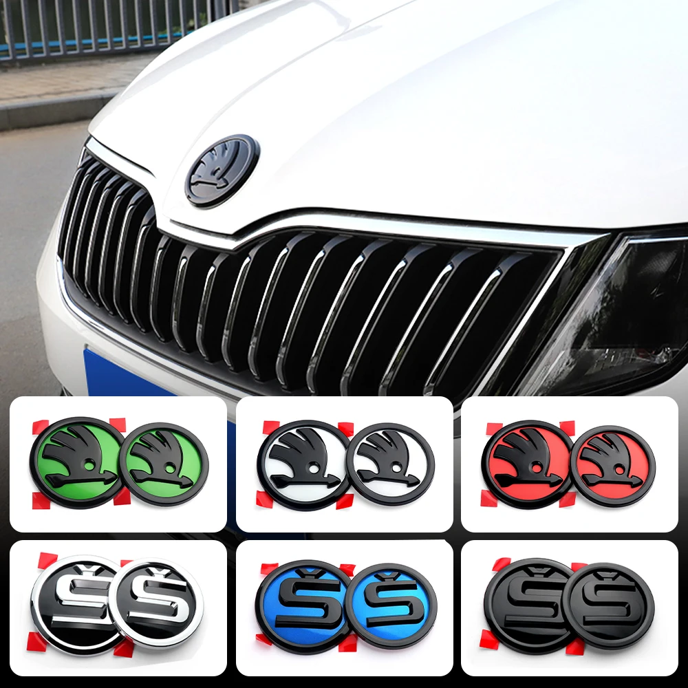 2pcs Car Front Hood Badge Rear Trunk Emblem Sticker Auto Accessories For Skoda S Octavia VRS Vision Kodiaq Favorit Rapid Fabia