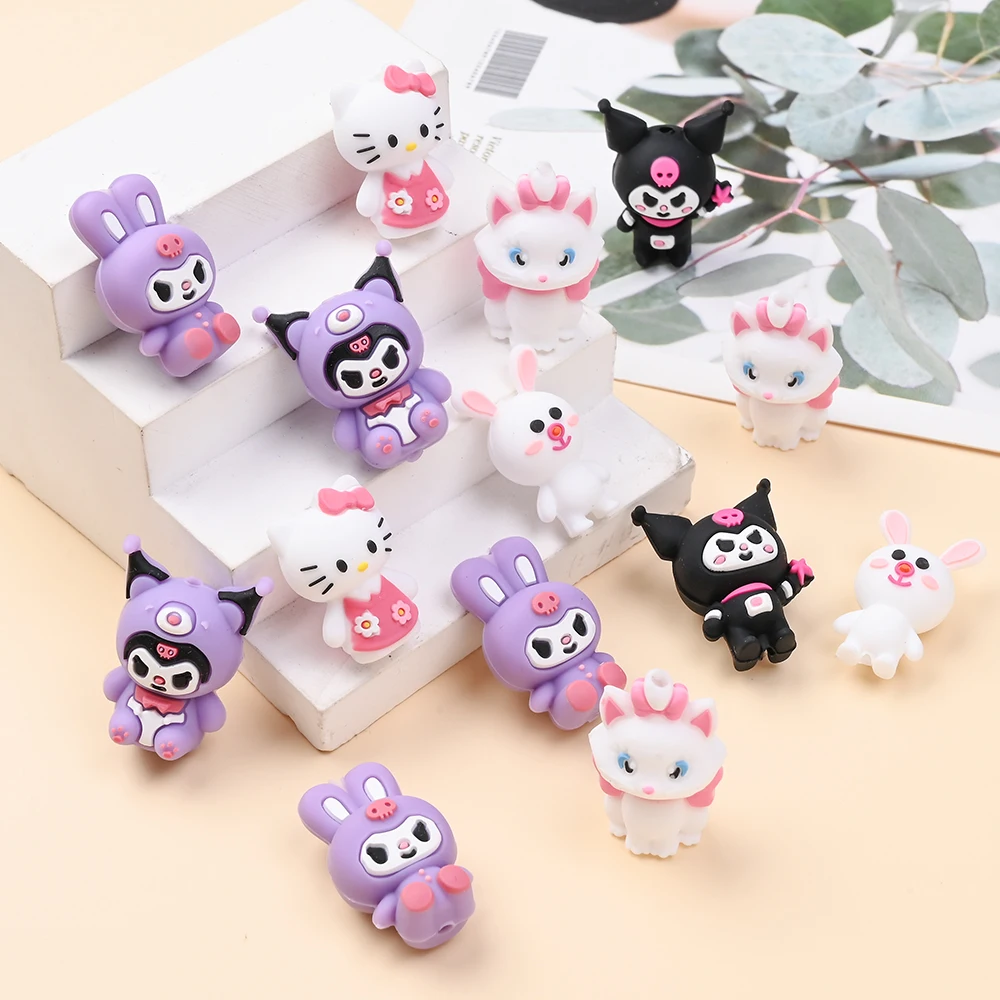 

6 шт. 3D силиконовая бусина для прорезывания зубов Sanrio, 5 стилей, бусина с персонажем мультфильма, без BPA для ручной работы, цепочка для соски, зажим, держатель для пустышки