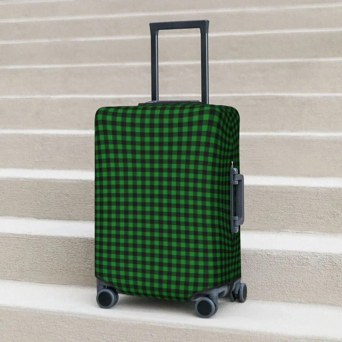 Gingham Check Suitcase Cover Black And Green Cruise Trip Holiday Fun Luggage Supplies Protection