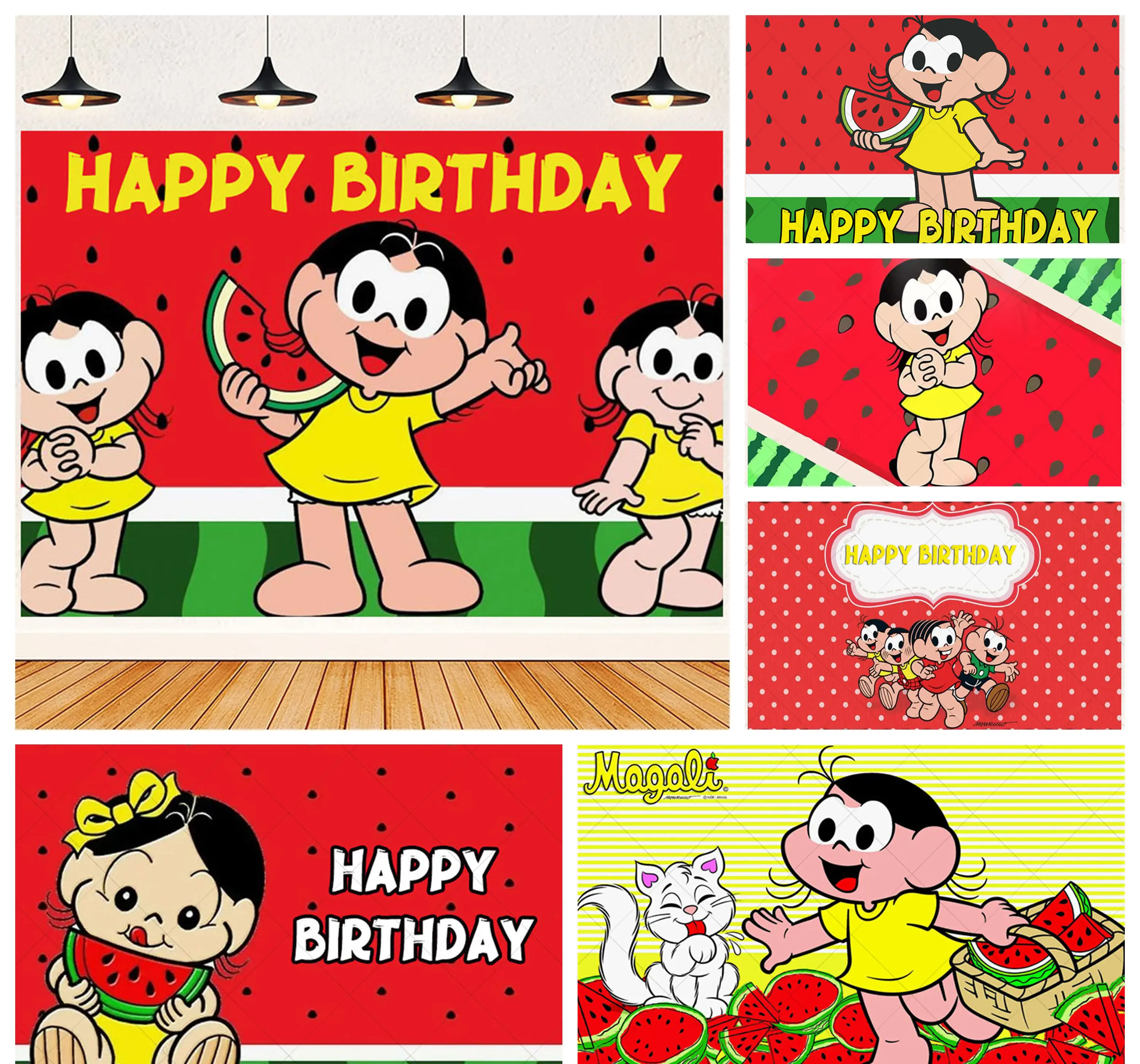 Fundo de Estúdio Personalizado para Aniversário de 1 Ano de Criança, Chá de Bebê, Decoração com Nome, Tema Melancia Magali, Fundo Vermelho de Melancia Doce para Fotos