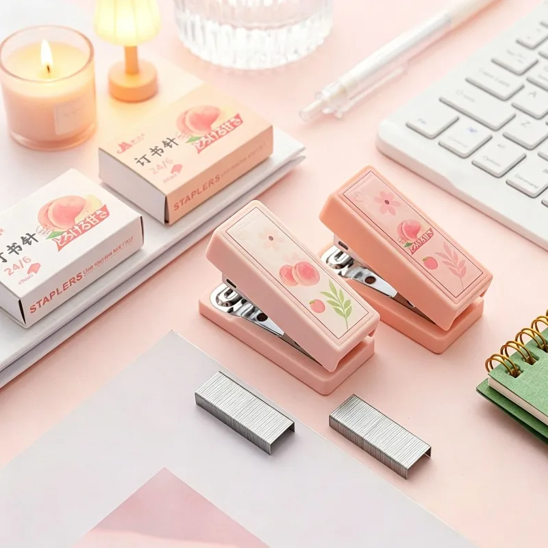 

Cute Peach Stapler Set with 400pcs 24/6 Standard Staples Kawaii Cartoon Office Supplies for Students Homework Test Binding