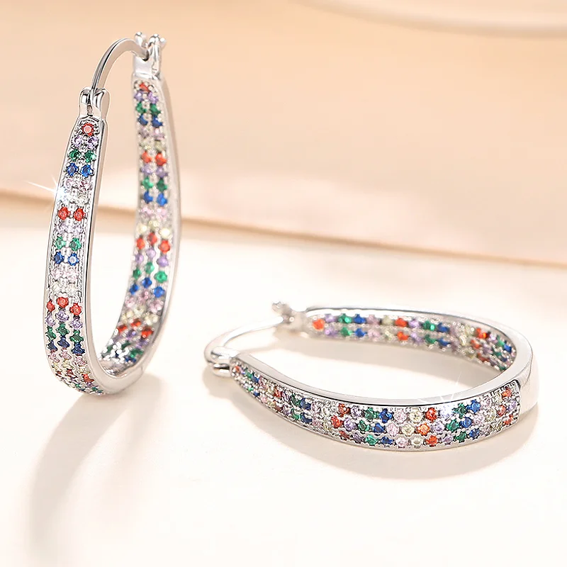 Huitan Trendy Silber Farbe Intarsien Bunte Zirkonia Tropfen Ohrringe Für Frauen Hochzeit Party Täglich Vielseitige Accessoires Geschenk