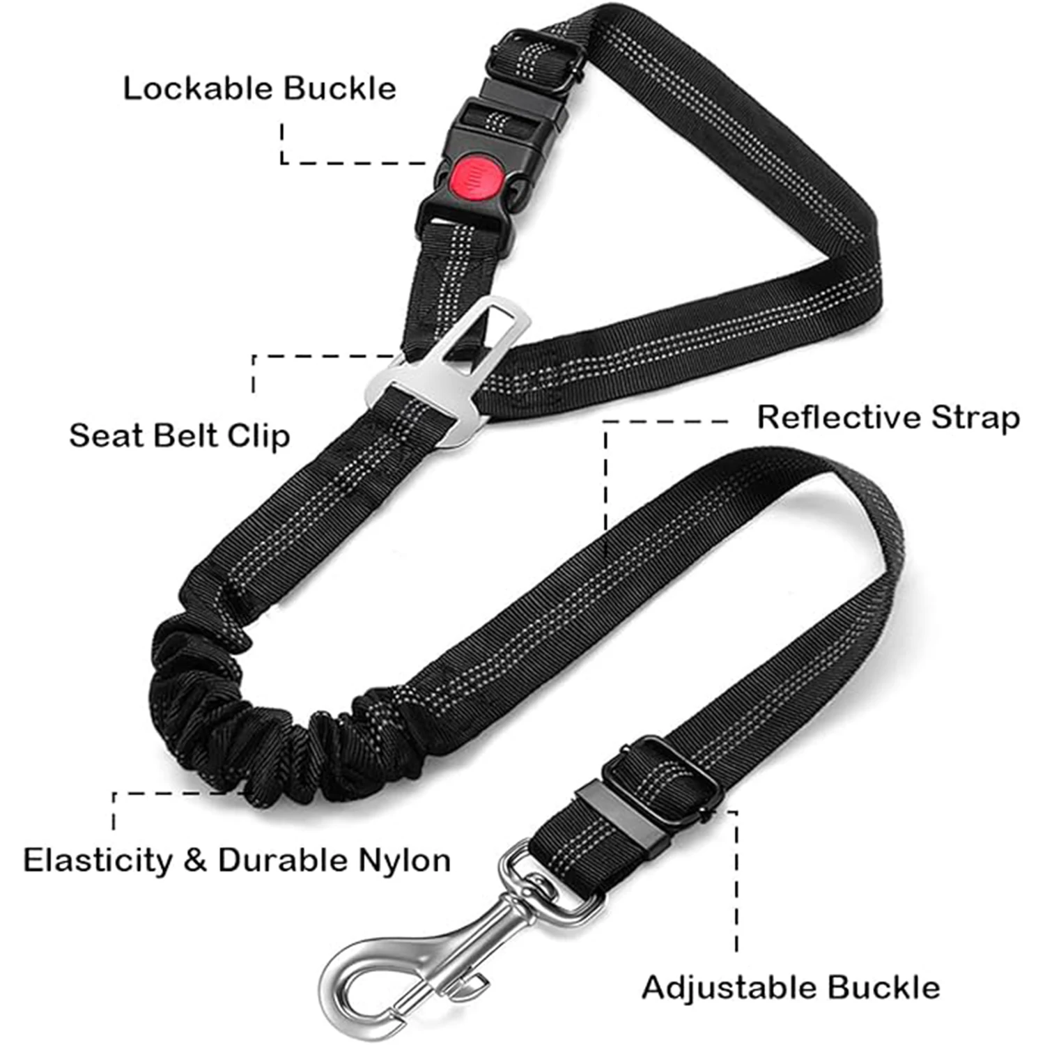 Dual-Use Reflective Dog Car Seat Belt, Adjustable Safety Leash with Shock Absorption view 6