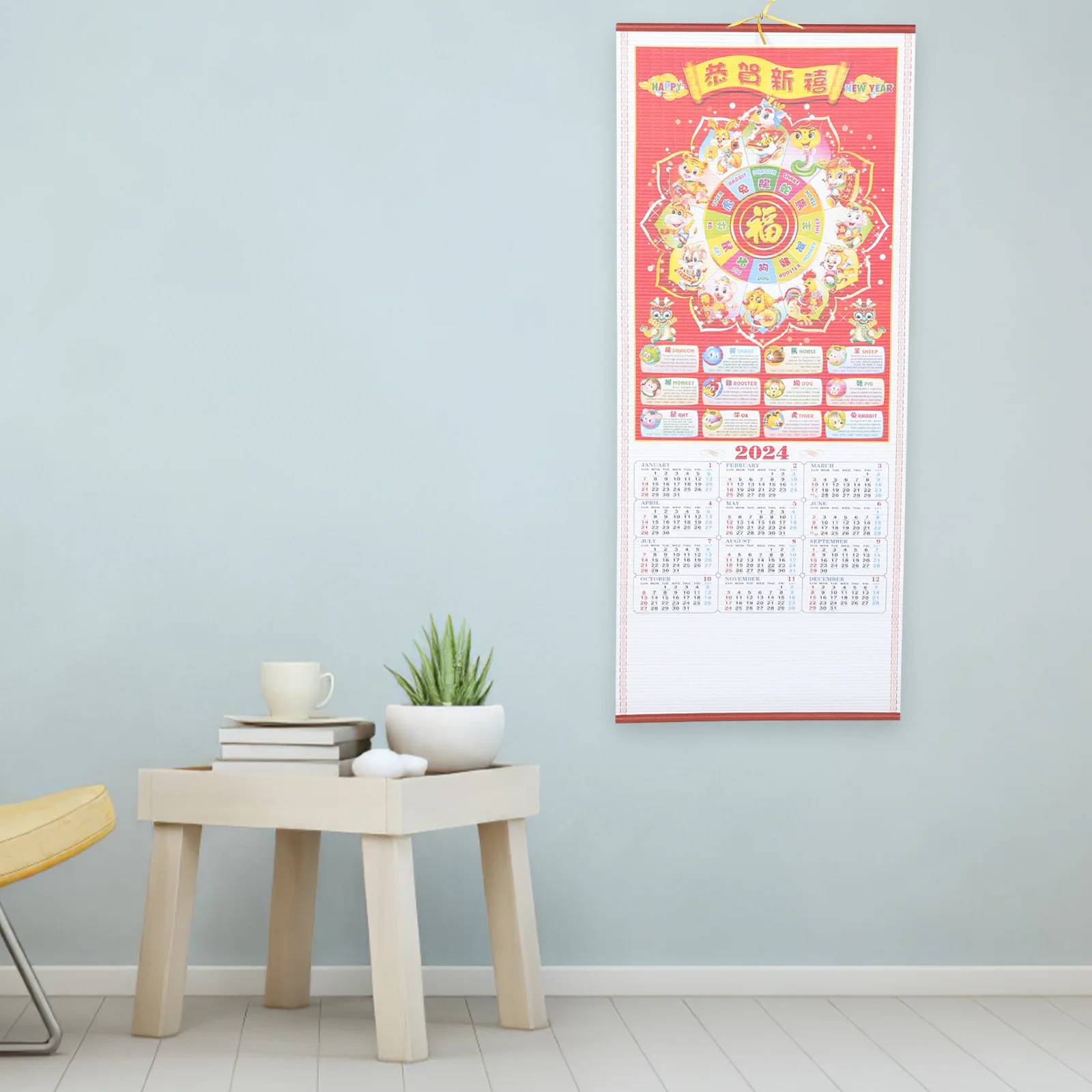 Traditional Chinese 2024 Hanging Wall Calendar Lunar Solar Yearly Calendar Dragon Year Planner Thick Quality Home Office Use