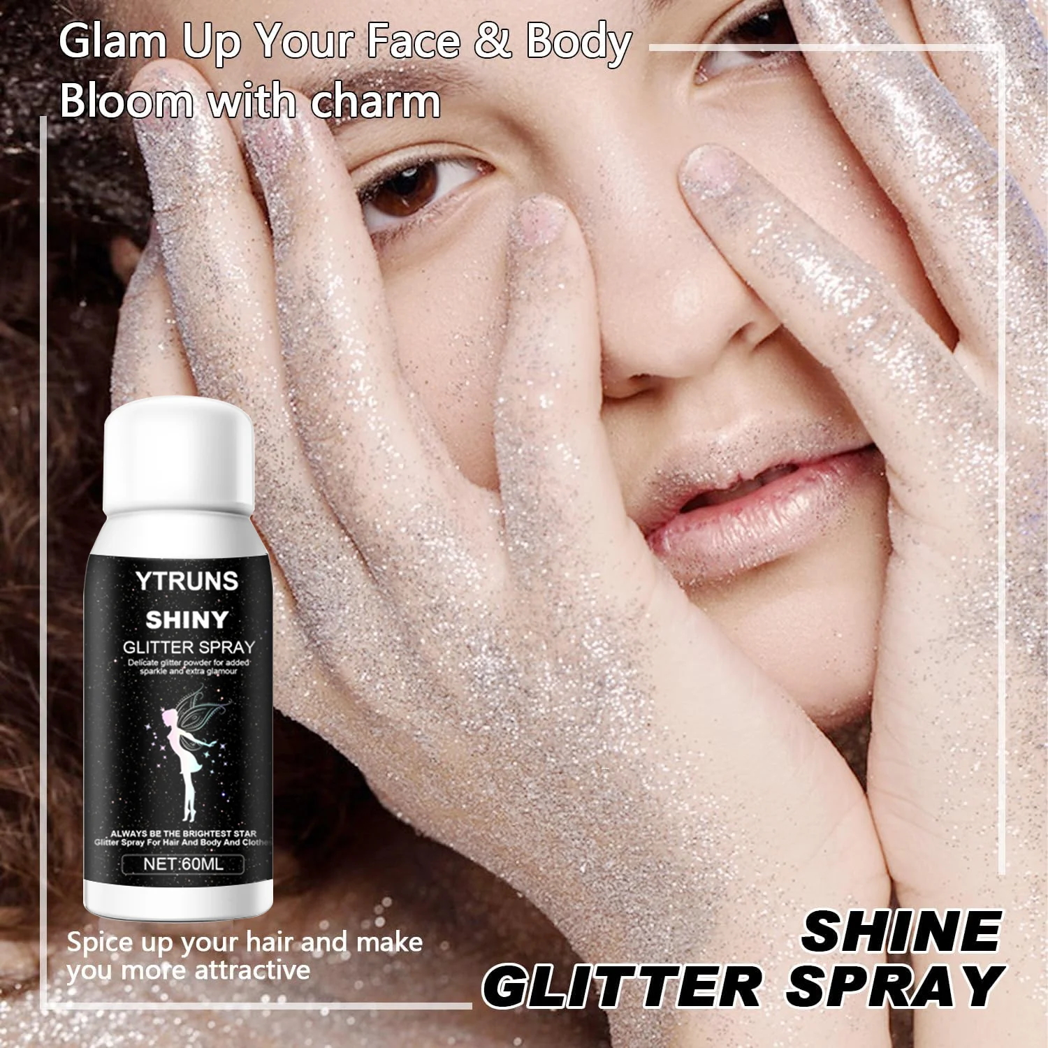 Spray Silver Hair and Body Glitter, Shimmer duradouro para festas e eventos de baile, 60ml