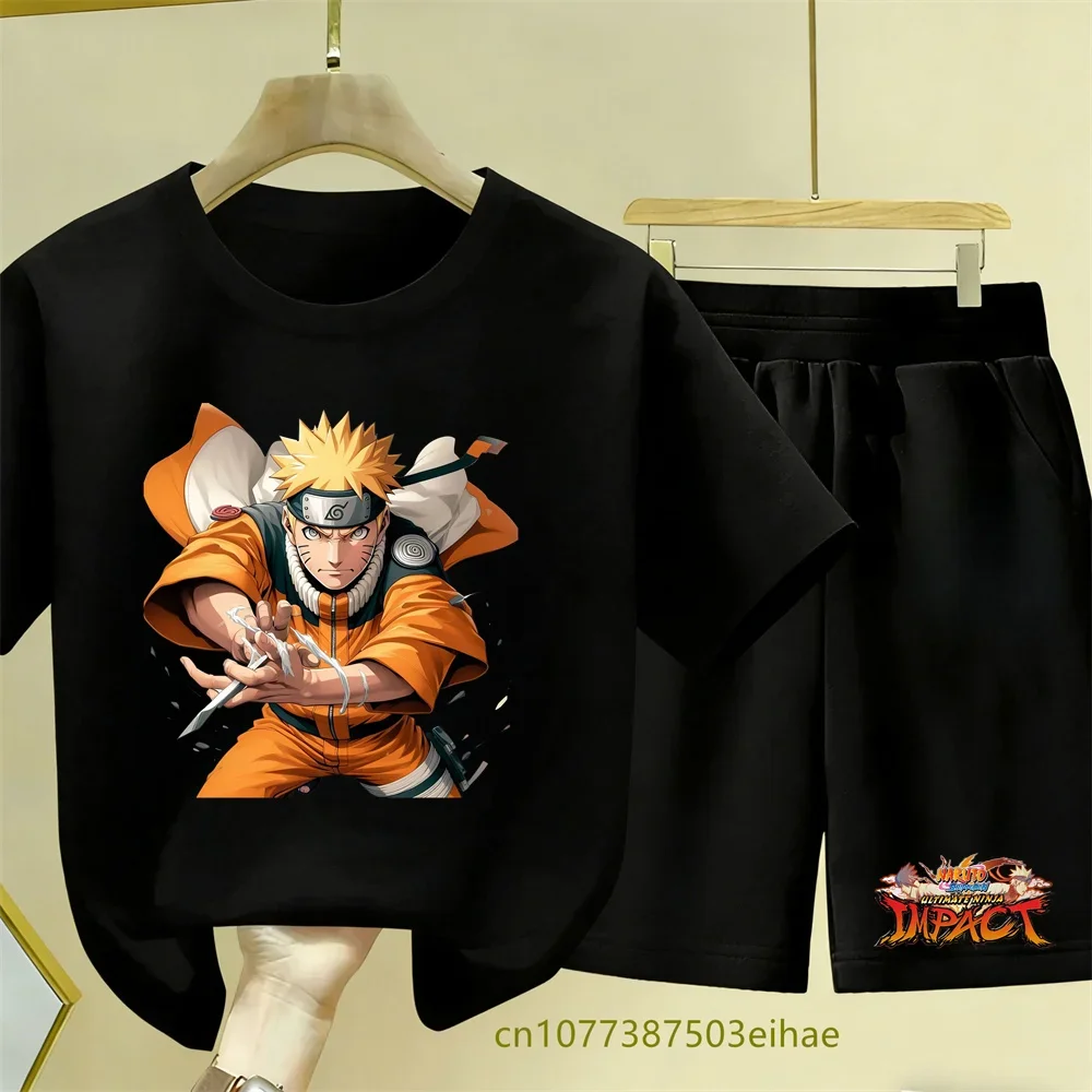 Naruto Leisure Set - Cartoon Print Breathable Children's Short-Sleeved T-Shirt Perfect for Dressing Up with Loose Sports Shorts