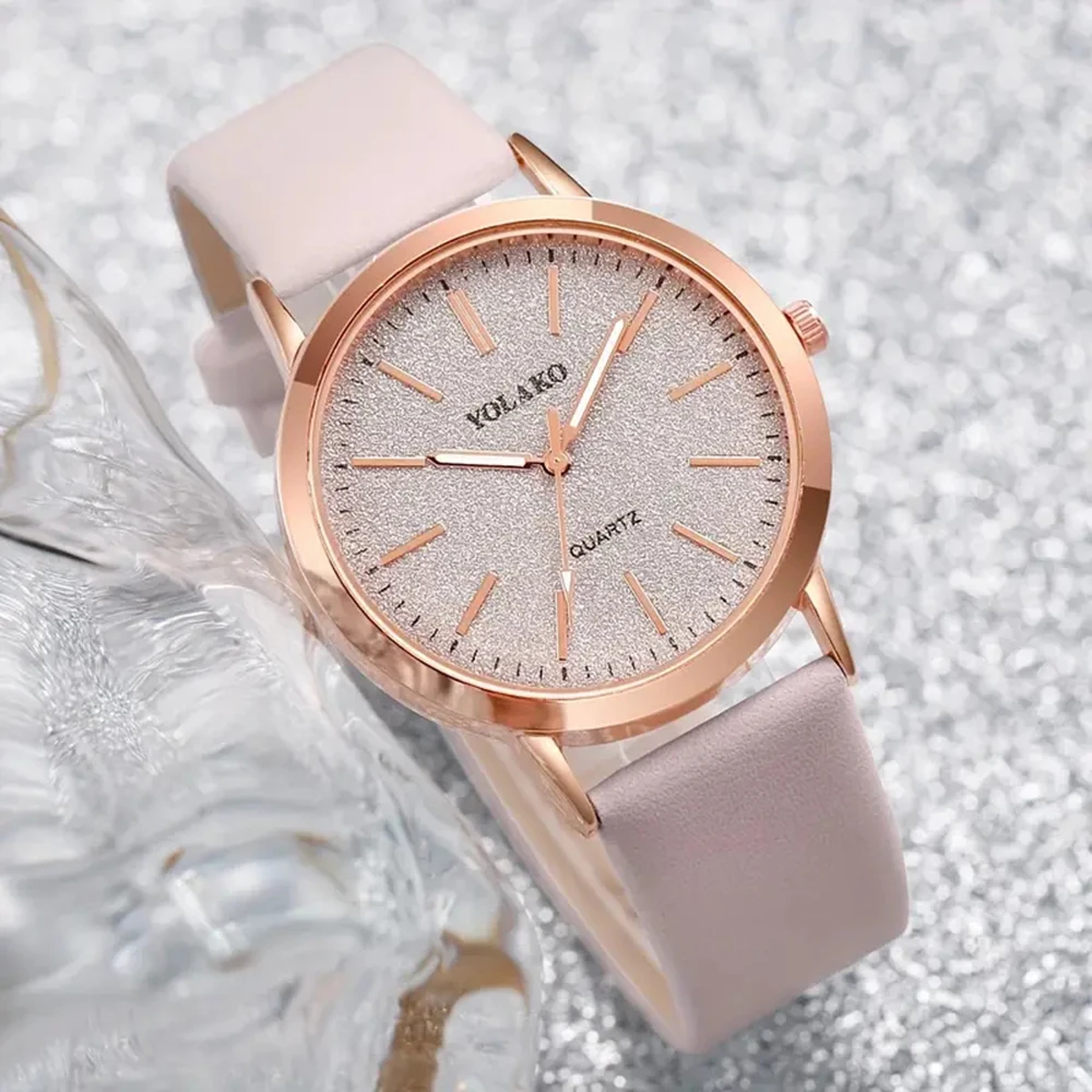 6PCS/Set Women Quartz Watch Light Luxury Fashion Casual Wristwatch PU Leather Strap Watch Jewelry Set Gift For Girls