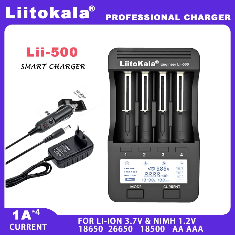 LiitoKala Lii-S12  Lii-500 12-Slot 18650 LCD Battery Charger For 20700 26650 21700 14500 10440 16340 1.2V 3.7V 4.2V Lion Battery