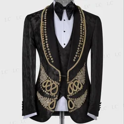 Appliques Velvet Men Suits 3 Pieces Blazer Vest Pants Beadings Diamonds Party Tuxedo Wedding Formal Groom Plus Size Custom Made