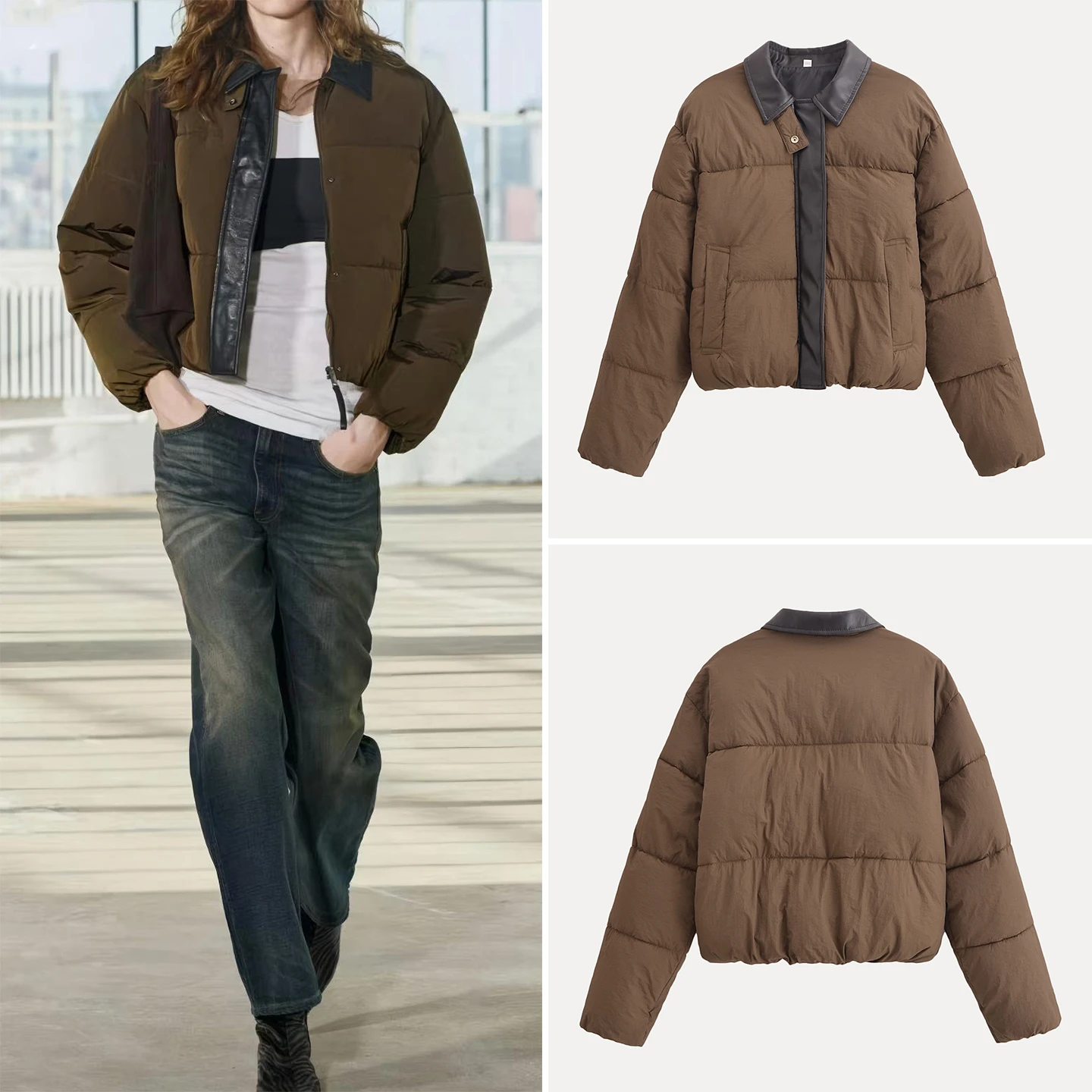 

Повседневная универсальная женская одежда с кожаными вставками, прямого кроя, с коротким или длинным рукавом, на одной пуговице, однотонная