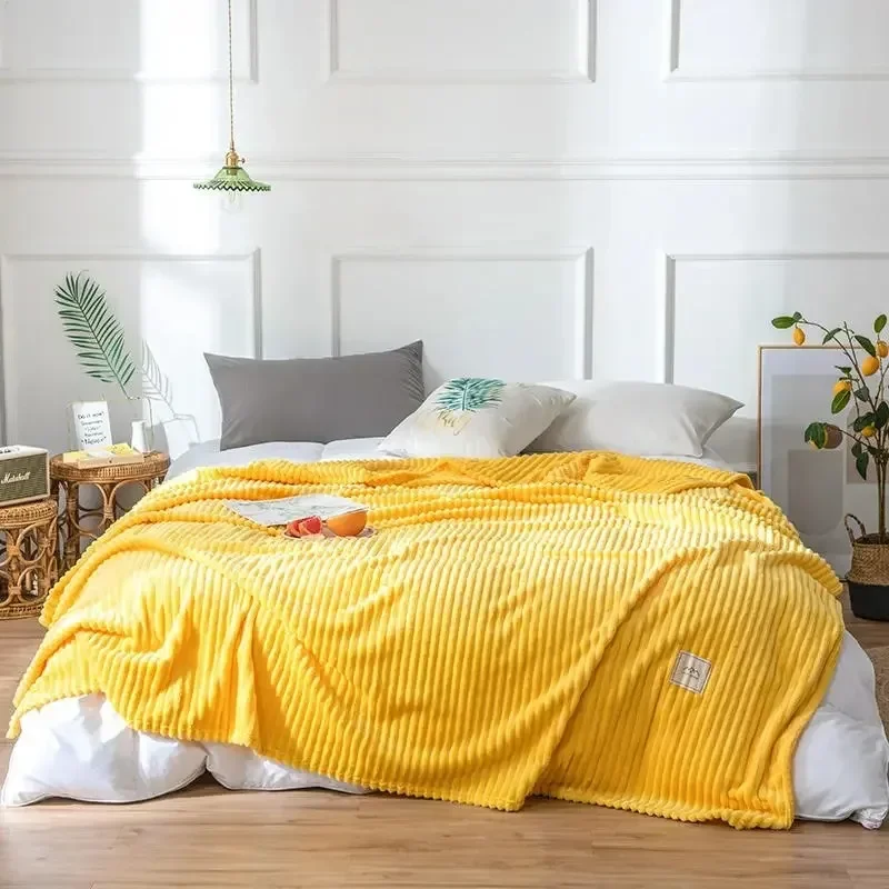 1PC Checked Milk Velvet Bed Blanket Children Adults Warm Winter Solid Color Durable Sofa Comfortable Soft Coral Velvet Quilt