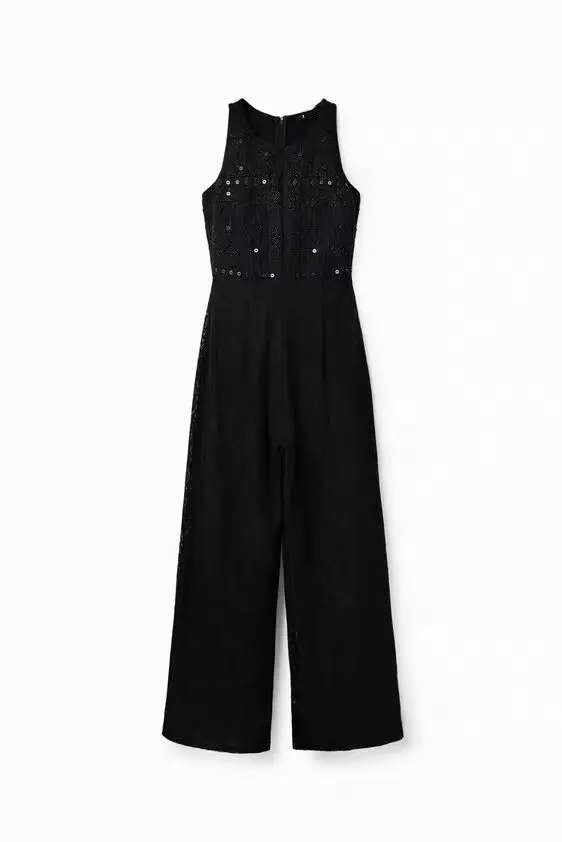 Foreign trade original single Spanish heavy industry nail bead lace stitching jumpsuit