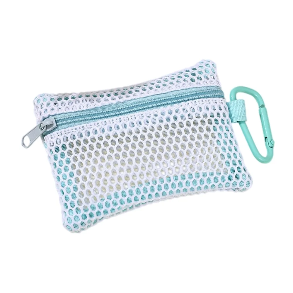 Square Mesh Makeup Bag Portable Fashionable Mesh Jewelry Bag Flat Style with Keychain Transparent Mesh Bag Ring Earrings
