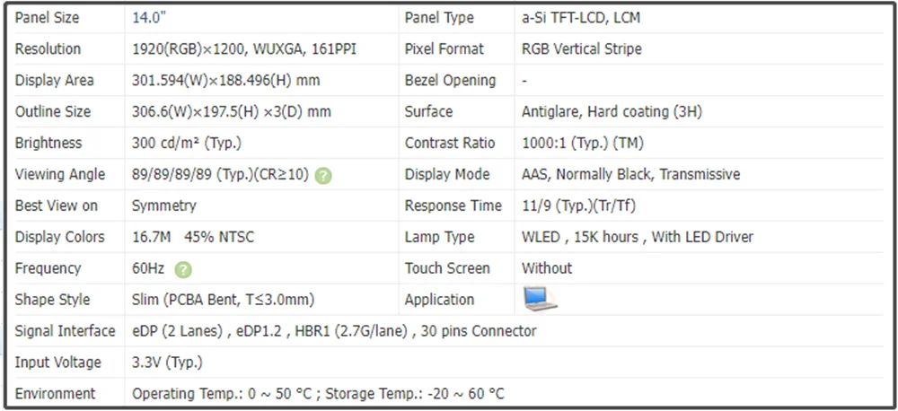 N140JCA EEL N140JCA-EEL 14 inch IPS LCD Screen Slim Panel Replacement FHD 1920x1080 EDP 30pins Non-touch 60Hz 300 cd/m²