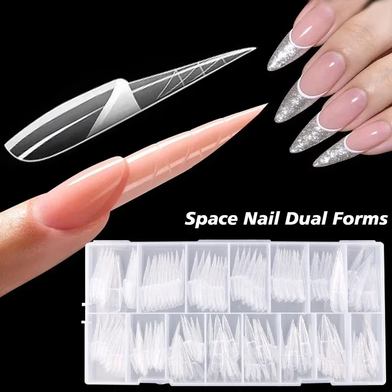 150pcs Space Nail Dual Forms Stiletto Almond Square Smart French Line Acrylic Extension Nail Forms Poly Nail Gel Molds 15 Sizes