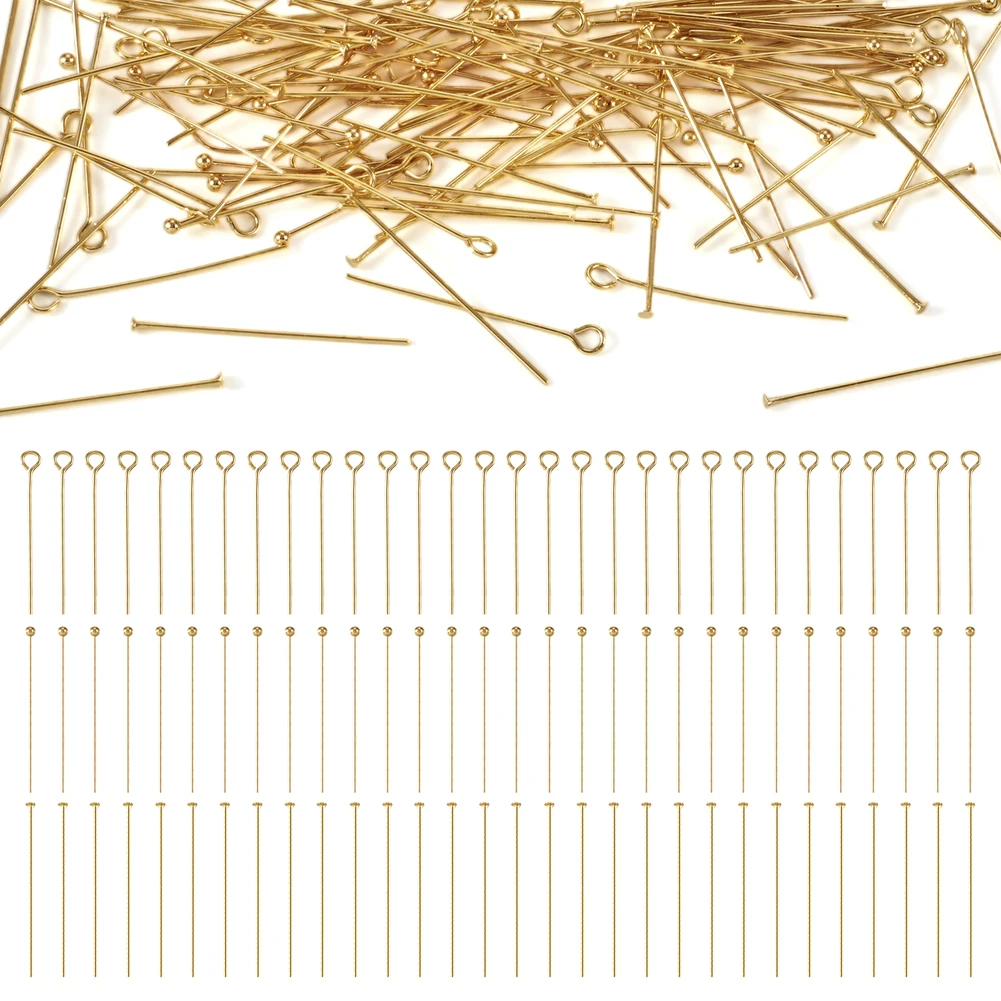 

300Pcs Brass Eye Pins Flat Head Pins Ball Head Pins Golden Color for Jewelry Making DIY Earrings Accessories 29mm 30mm 31mm Long