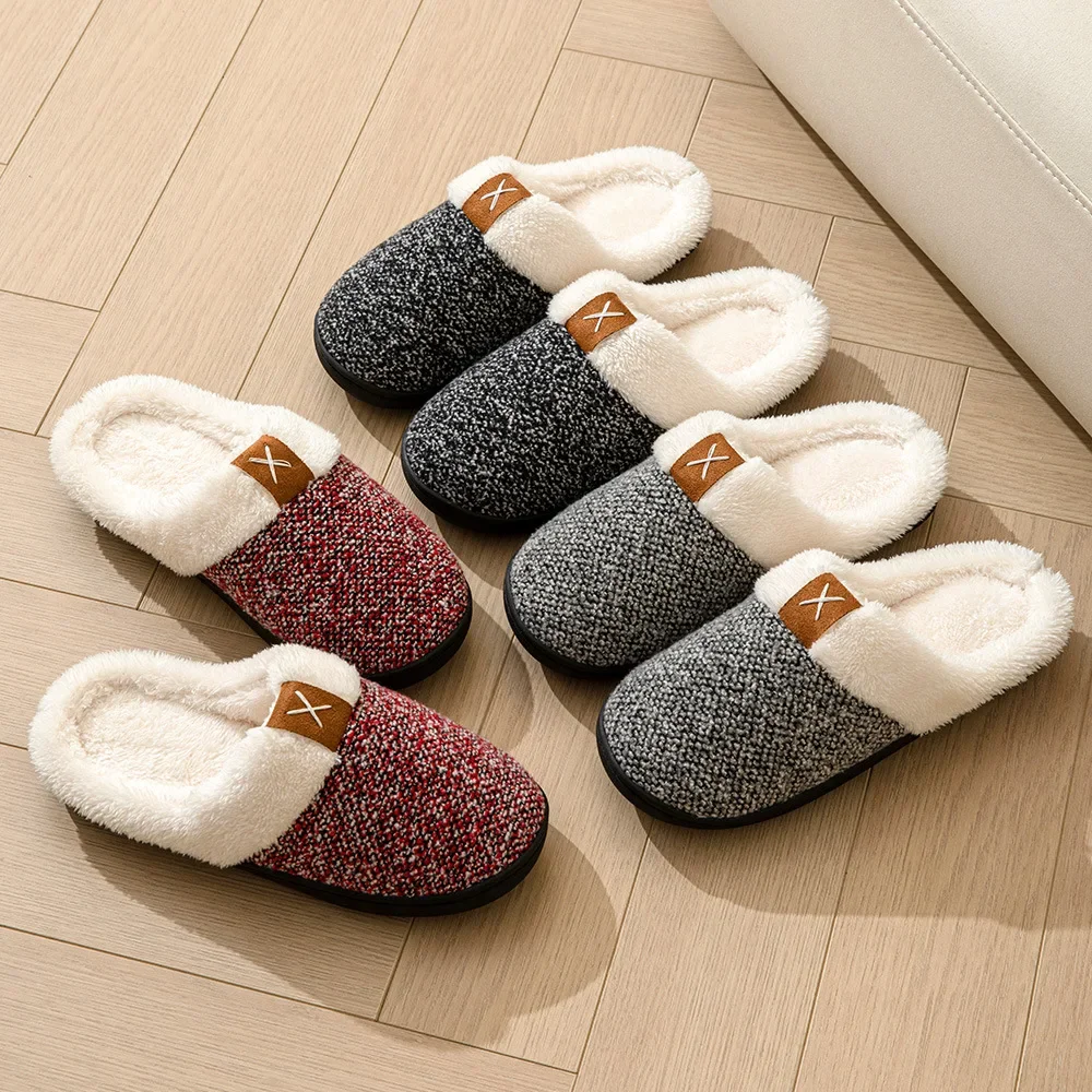 

Couple Winter Home Slippers Women/Men Warm Plush Slides Indoor Bedroom Anti-Slip Floor Slipper Casual Comfortable Cotton Slipper